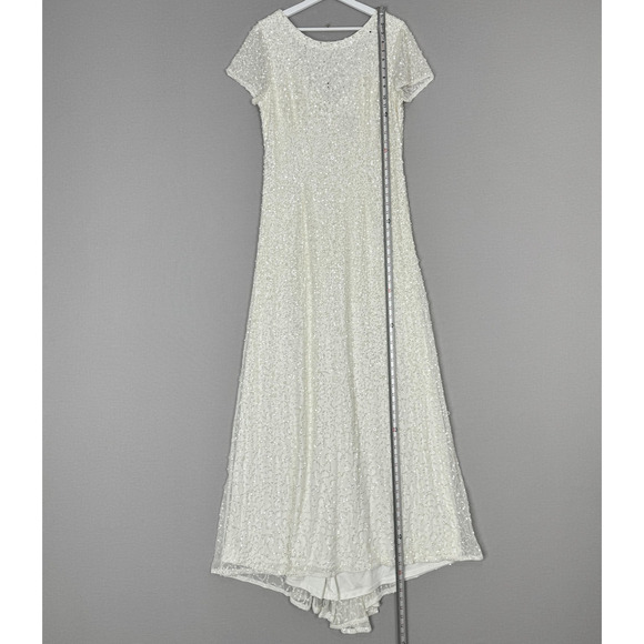 Adrianna Papell Dress Womens 16 Ivory Sequin Maxi Gown Wedding Bridal Formal - Picture 11 of 16